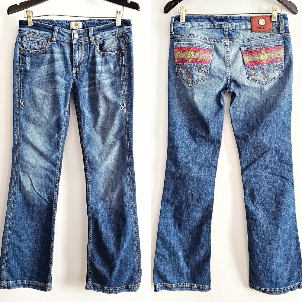 Antik Denim Y2k Vintage Stylish Blue Embroidered Women's Hollywood Jeans Size 27